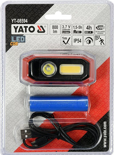 Yato Rechargeable Headlamp LED Waterproof IP54 Dual Function with Maximum Brightness 800lm