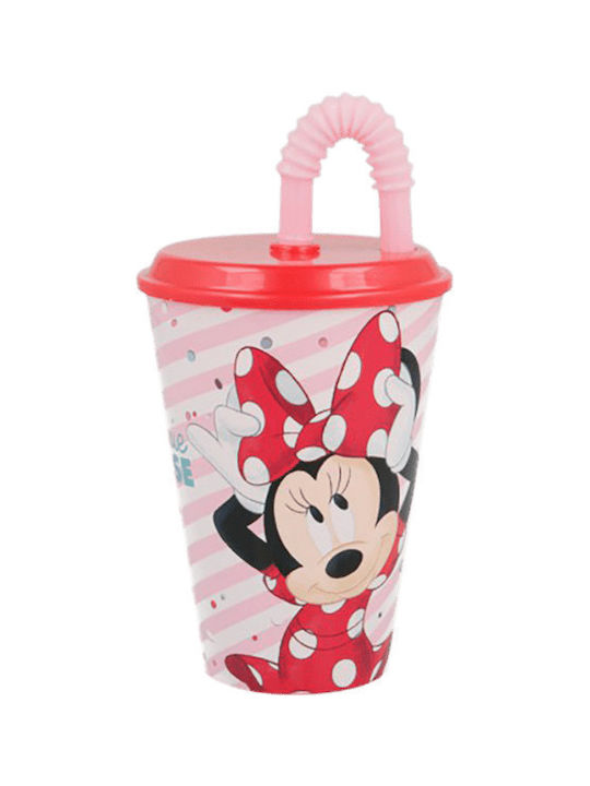 Group Operation Minnie Glass Water made of Plastic in Red Color with straw 430ml