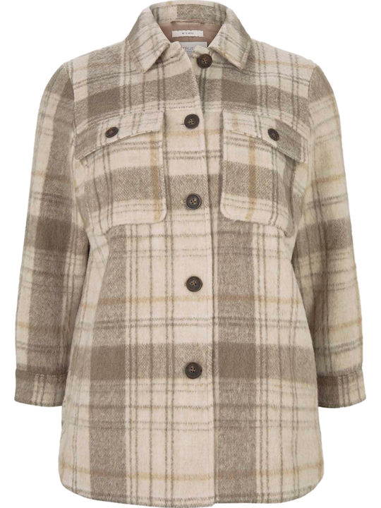 Women's Checked Beige Overshirt