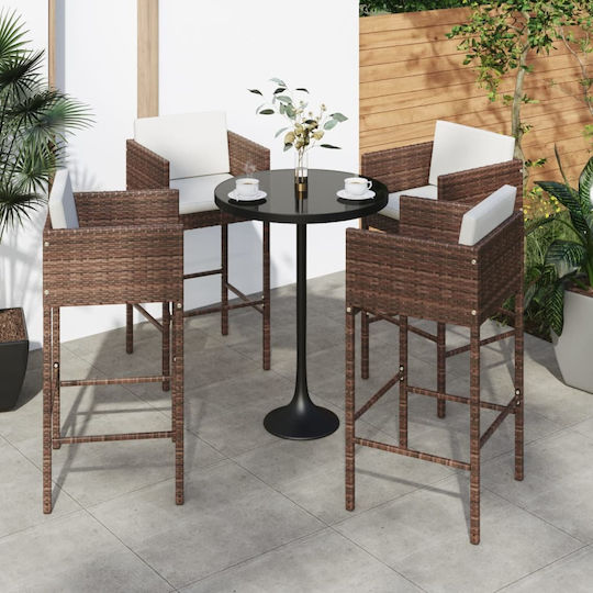 Gartenhocker für Bar Außeneinsatz Rattan mit Braunen Kissen 4 Stück 50x48x100cm