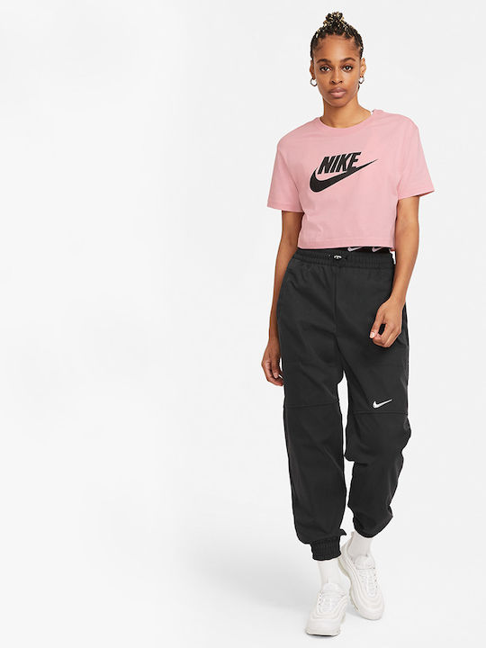 Sportswear Γυναικείο Αθλητικό Crop Top Κοντομάνικο Ροζ