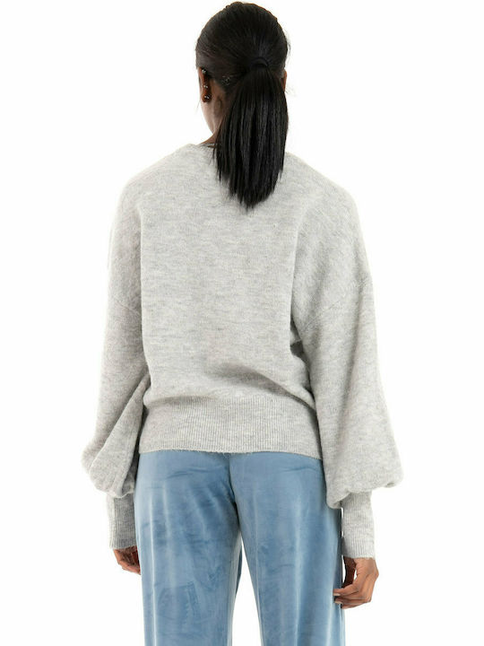 Vero Moda Women's Long Sleeve Sweater Woolen with V Neckline Gray