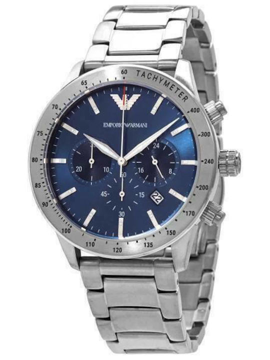 Emporio Armani Mario Ανδρικό Ρολόι 43mm Χρονογράφος Μπαταρίας με Ασημί Μεταλλικό Μπρασελέ