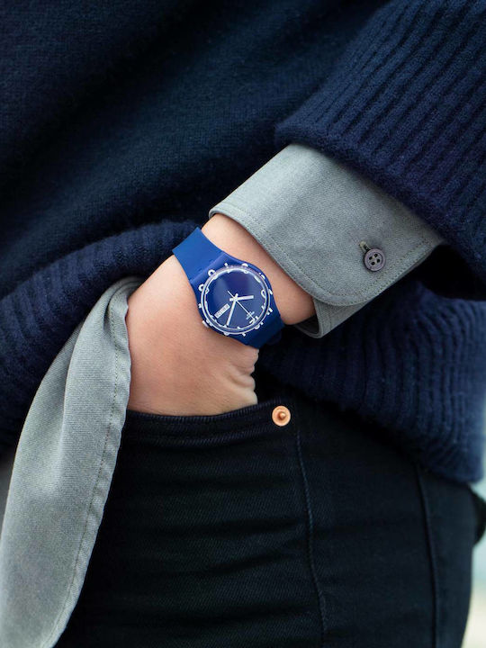 Swatch Over Blue Uhr Batterie mit Kautschukarmband Swatch Over Blue Uhr Batterie mit Kautschukarmband