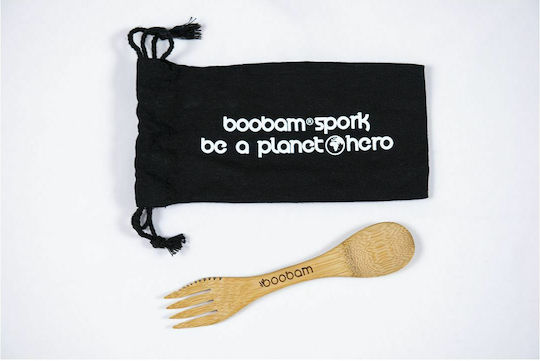Boobam Spork Cutlery for Camping Wooden Fork Spoon Knife from Natural Bamboo with Fabric Case