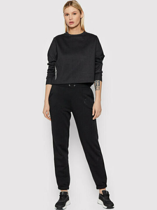 Gekürzt Damen Sweatshirt Schwarz