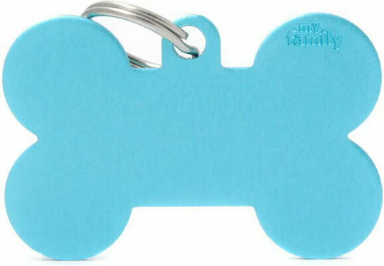 My Family Dog ID Tag Bone Blue Metal Personalization