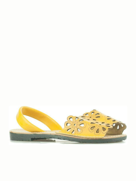 Adam's Shoes Leather Women's Flat Sandals in Yellow Color