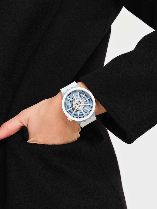 Swatch Bioceramic Men's Watch 41mm Battery with White Rubber Strap