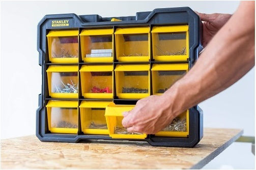 Stanley Tool Compartment Organiser 12 Slot with Removable Box Yellow 44.6x35.6x11.6cm