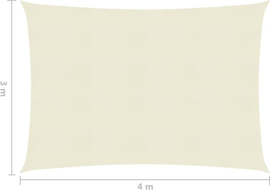 vidaXL Rectangular Shade Sail Ecru With Hoop 3x4m 160gr/m² made of HDPE 160gr/m²