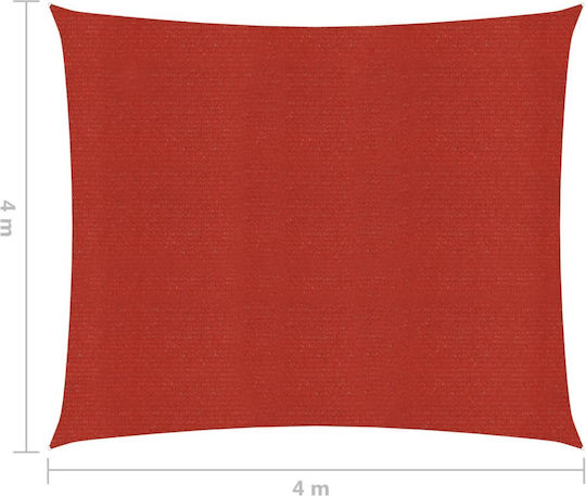 vidaXL Square Shade Sail Red with Hoops 4x4m made of HDPE 160gr/m²