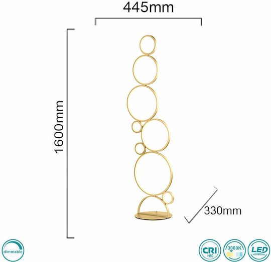 Ondaluce LED Floor Lamp H160xW44.5cm. with Warm White Light Gold