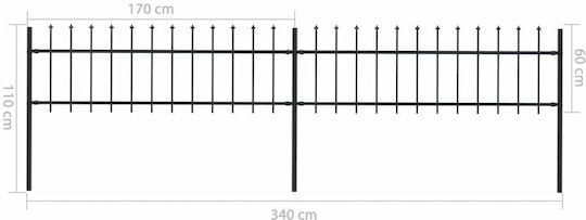 vidaXL Metal Fence Railings with Spears in Black Color 60cm x 3.4m