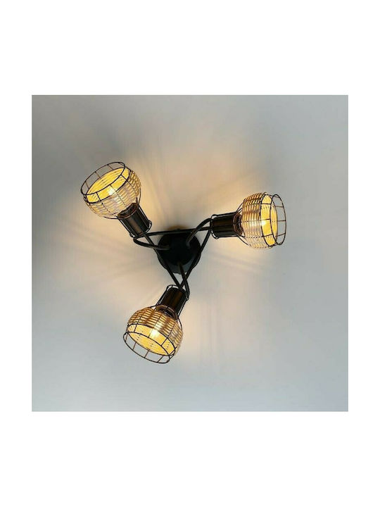 Fischer Honsel Vintage Wicker Ceiling Light with Socket E14 42pcs Black