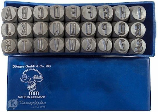 Donges Embossed Letters Latin Alphabet 4mm 30-530004-0 Stamped Letters Hand Tool Set 27pcs