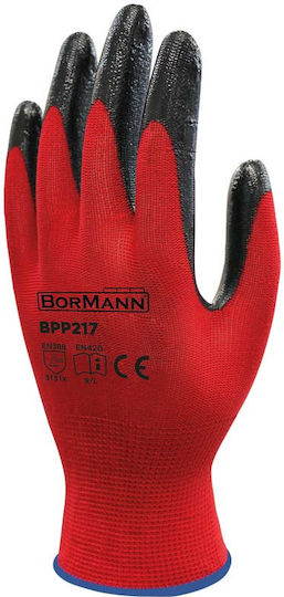 Bormann BPP218 Γάντια Εργασίας Ηλεκτρολόγου Κόκκινα Νιτριλίου/Πολυεστέρα 12τμχ