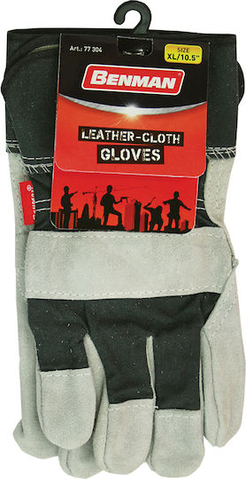 Benman Gloves for Work Leather-/Cotton 1pcs