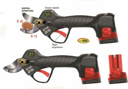 Zanon ZM 25 Ψαλίδι Κλαδέματος Μπαταρίας 16.8V 3x2.5Ah με Μέγιστη Διάμετρο Κοπής 25mm σε Βαλιτσάκι Μεταφοράς
