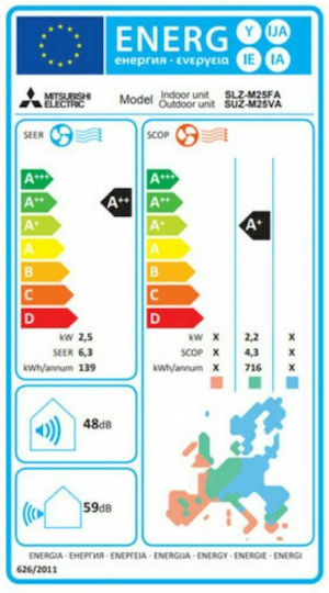 Mitsubishi Electric SLZ-M25FA/SUZ-M25VA Επαγγελματικό Κλιματιστικό Inverter Κασέτα 8530 BTU με Ψυκτικό Υγρό R32