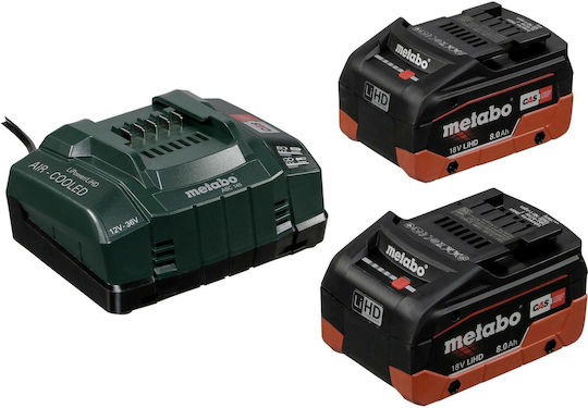 Metabo Set 2 Tool Batteries Lithium 18V Capacity 8Ah with Charger