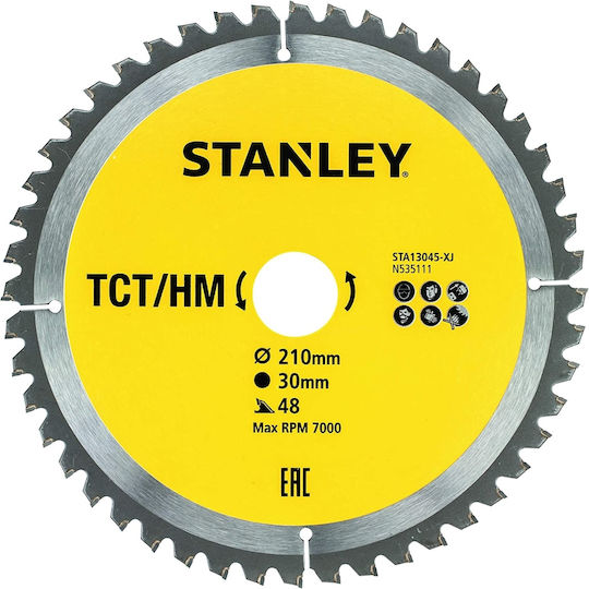 Stanley Δίσκος Κοπής Ξύλου με 48 Δόντια 210mm