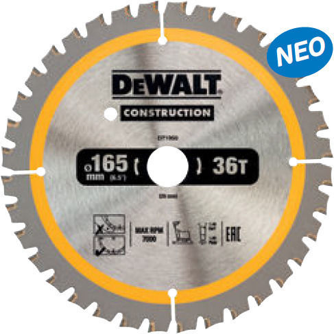 DEWALT Cutting Disc Wood Hole Diameter 165mm with 36 Teeth 1pcs