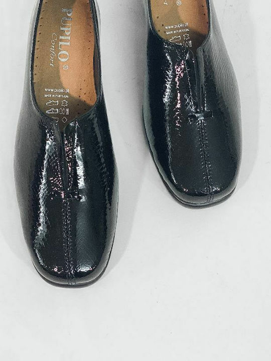 Pupilo Ανατομικά Γυναικεία Slip-On Δερμάτινα Μαύρα