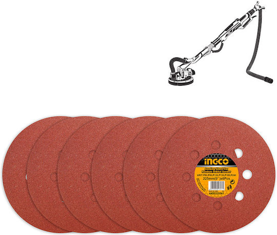 Ingco Orbital Sander Sanding Sheet K120 / K150 / K180 / K240 / K60 / K80 with 8 Holes 225x225mm Set 6pcs with Velcro