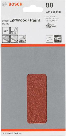 Bosch C430 Φύλλο Λείανσης Παλμικού Τριβείου K80 με Τρύπες 93x186mm Σετ 10τμχ