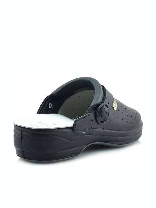 Scholl New Bonus Leather Anatomic Clogs Blue