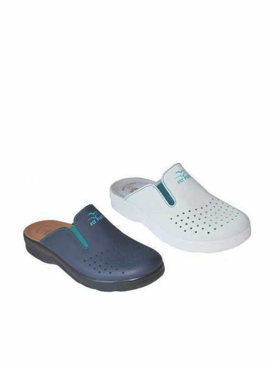 Fly Flot Damen Leder Anatomisch Holzschuhe Weiß