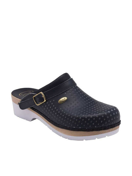 Scholl Super Comfort Leather Anatomic Clogs Blue