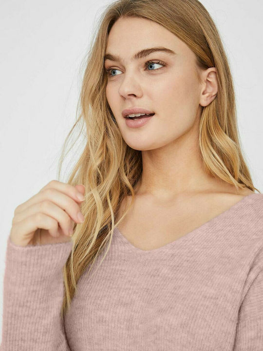 Damen Langarm Pullover mit V-Ausschnitt Sepia Rose