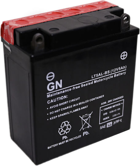 GN Motorradbatterie YB5L-B mit Kapazität 5Ah