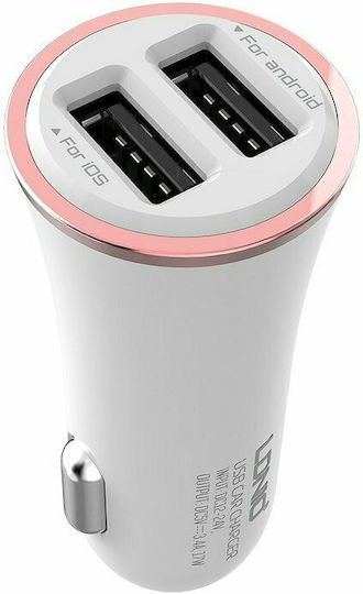 Ldnio DL-C28 Car Charger 3.4A with 2x USB-A Ports and Lightning Cable White Color