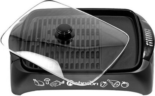 Rohnson Tabletop Electric Grill Grill and Smooth Plate 2200W with Lid and Adjustable Thermostat 40cmx30cmcm