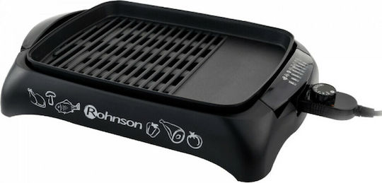 Rohnson Tabletop Electric Grill Grill and Smooth Plate 2200W with Lid and Adjustable Thermostat 40cmx30cmcm