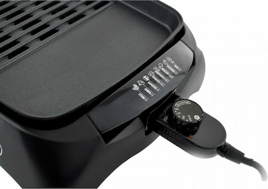 Rohnson Tabletop Electric Grill Grill and Smooth Plate 2200W with Lid and Adjustable Thermostat 40cmx30cmcm