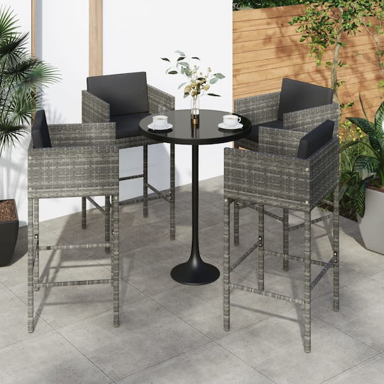 Scaun Rafturi și dulapuri pentru vin de Grădină Rattan cu pernă Gri 4buc 50x48x100cm