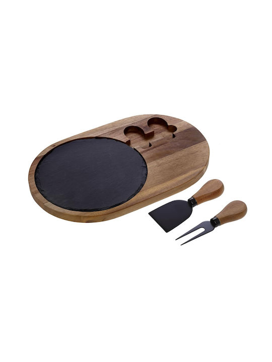 Cryspo Trio Wooden Cheese Serving Platter with Knife & Fork 31x20cm 3pcs