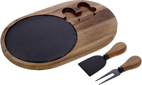Cryspo Trio Wooden Cheese Serving Platter with Knife & Fork 31x20cm 3pcs