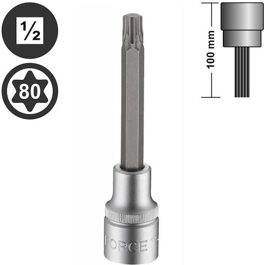 Force Дълъг Битов ключ с Torx връх и Квадратно Гнездо 1/2'' Размер T80x100мм 1бр