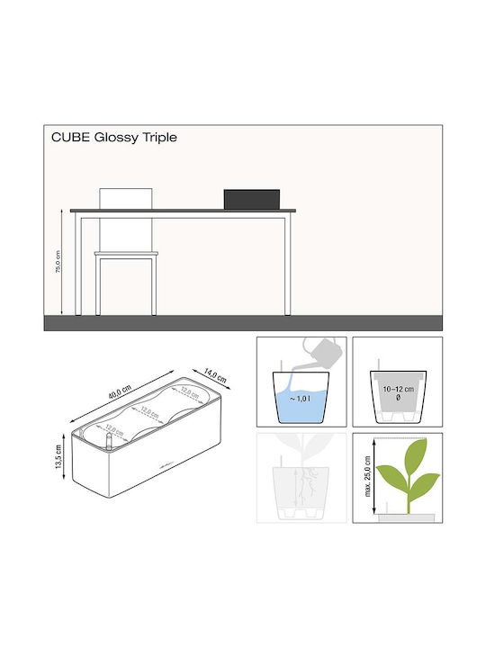 Lechuza Cube Glossy Triple Αυτοποτιζόμενη Ζαρντινιέρα Πλαστική Λευκή 14x40x13.5εκ.