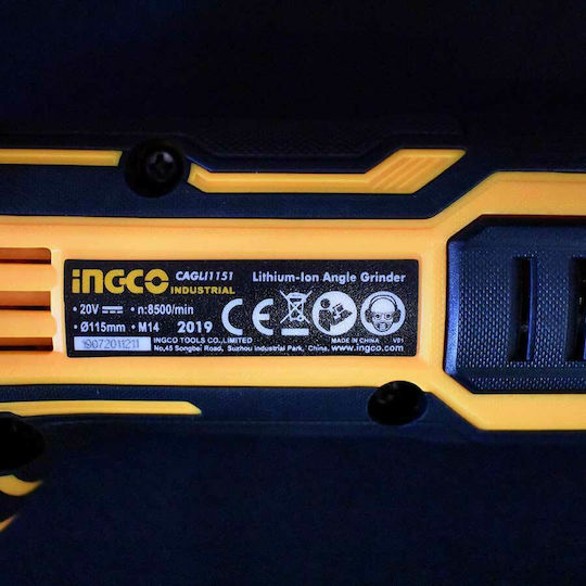 Ingco CAGLI1151 Τροχός 115mm Μπαταρίας 20V Solo