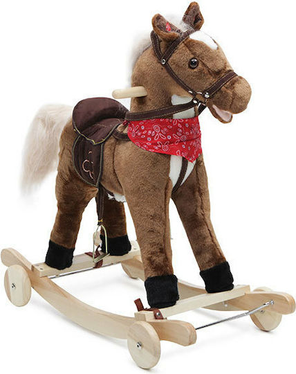 Moni Chipper Fabric Rocking Toy Horse for 24+ months with Sounds, Music & Wheels with Max Load Capacity 50kg Brown