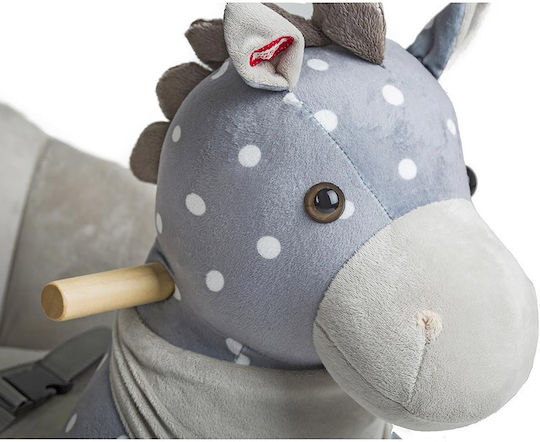 Kinderkraft Fabric Rocking Toy Horse for 12+ months with Sounds & Wheels with Max Load Capacity 30kg Gray
