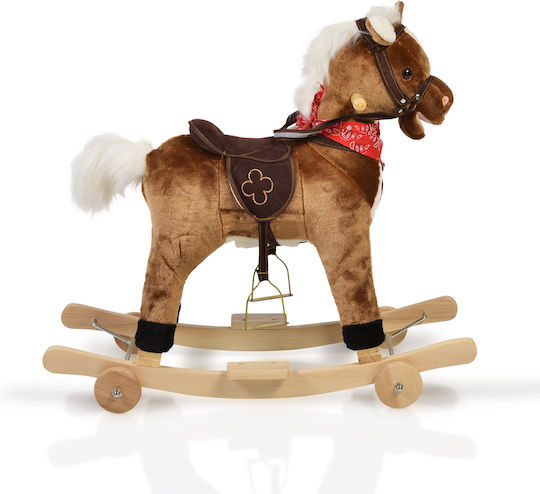 Moni Chipper Fabric Rocking Toy Horse for 24+ months with Sounds, Music & Wheels with Max Load Capacity 50kg Brown