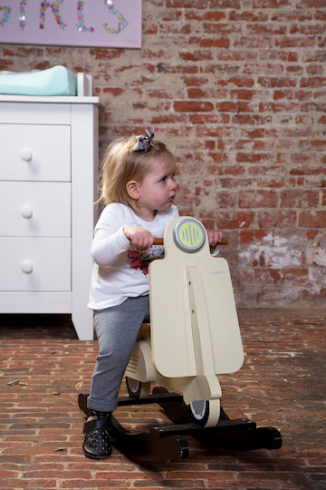Childhome Cream Lemn Jucărie cu leagăn Scooter pentru 24++ luni pentru greutate maximă de 25kg Alb