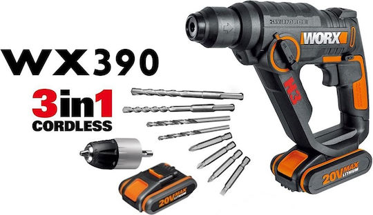 Worx WX390.1 Impact Demolition Hammer Battery 20V 2x2Ah with Chuck SDS Plus / Quick WX390.1